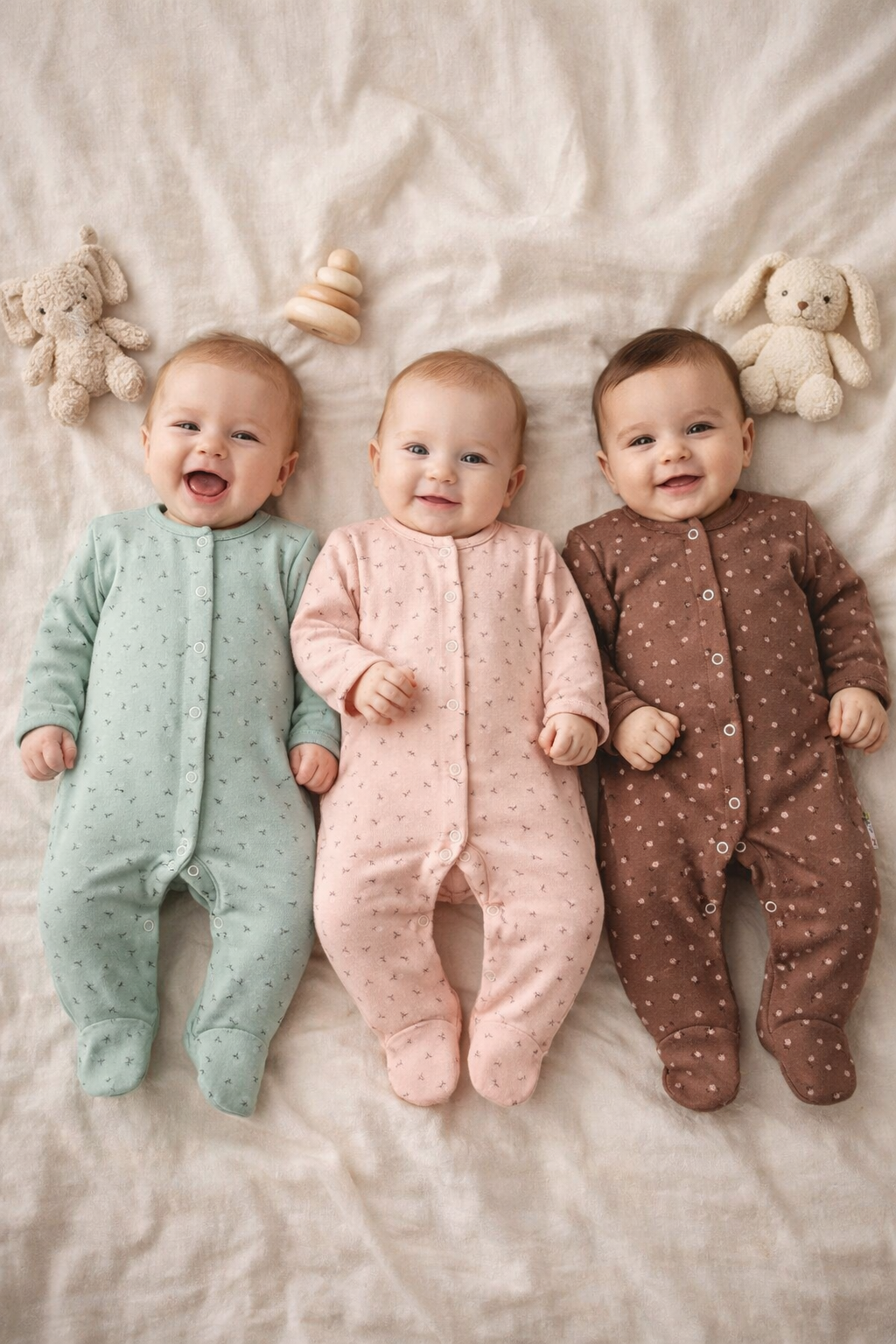 Bebek 3’lü Minik Çiçek Desenli Patikli Tulum Kombini %100 Pamuk