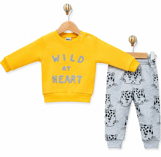 Wild At Heart Baskılı  %100 Pamuk Penye Bebek 2’li Takım