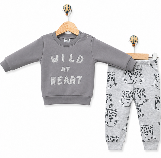 Wild At Heart Baskılı  %100 Pamuk Penye Bebek 2’li Takım