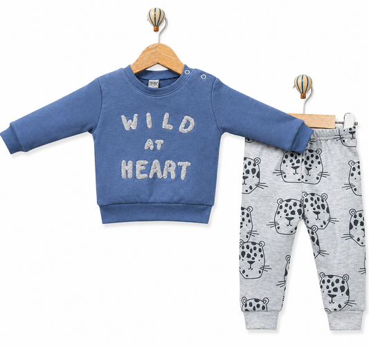 Wild At Heart  Desenli  %100 Pamuk Penye Bebek Sweatshirt Pantolon Takımı