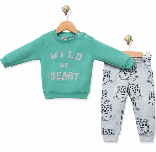 Wild At Heart Baskılı  %100 Pamuk Penye Bebek 2’li Takım